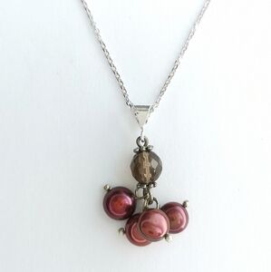Freshwater Pearl Smoky Quartz Topaz pendant necklace Sterling Silver 🆕